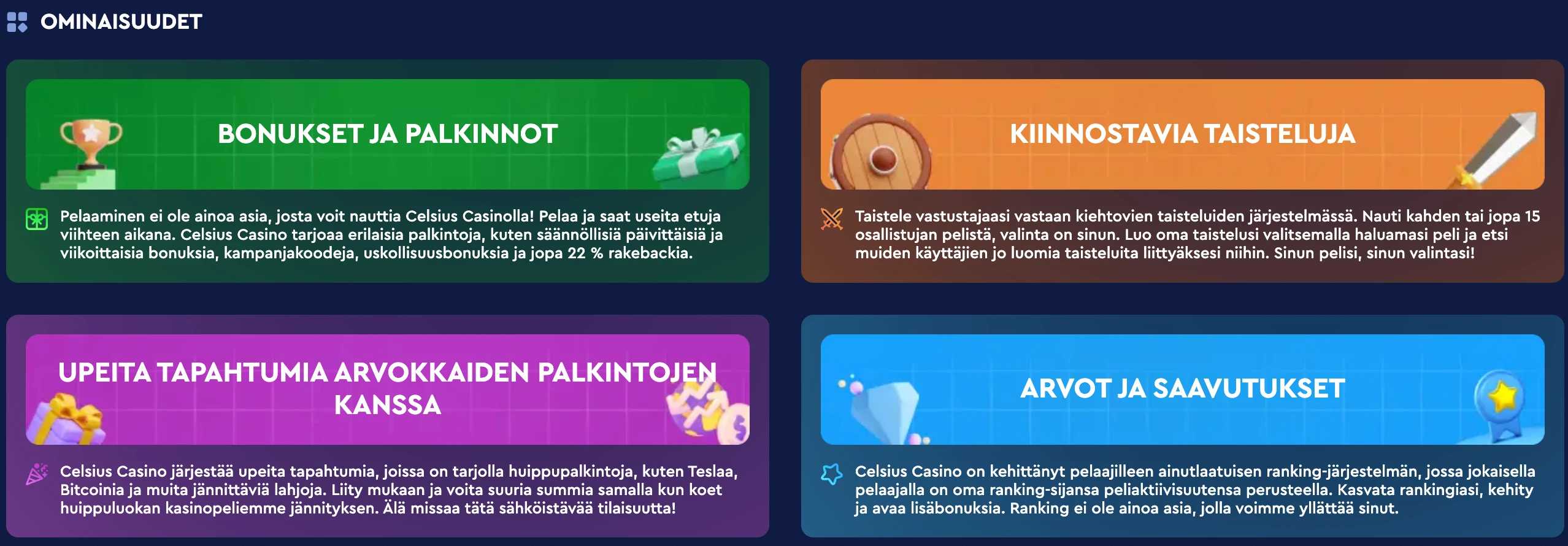 Celsius Casino features